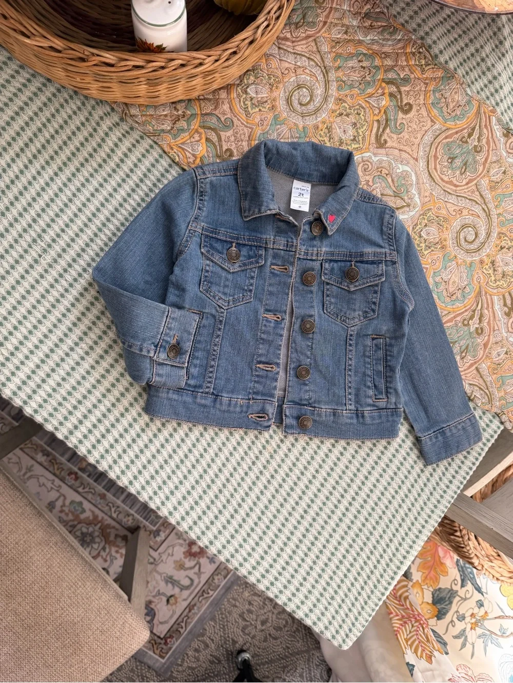 Carter's Jean Jacket 2T Toddler Girl Blue Denim Jacket with Pink Heart Accent